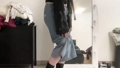 Flared wide leg palazzo jeans sissy in black body jacket masturbating and waiting for a mistress to suck cocks and BDSM - 2 image