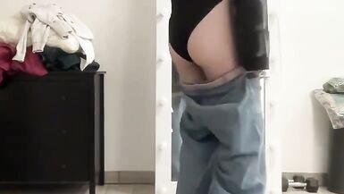 Flared wide leg palazzo jeans sissy in black body jacket masturbating and waiting for a mistress to suck cocks and BDSM - 9 image