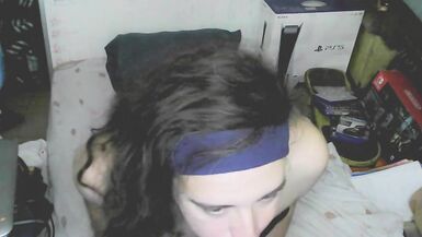 Cute cd girl, beautiful eyes and face. Kissing, licking and sucking a playstation controller. Sweet cd girl next door. - 5 image