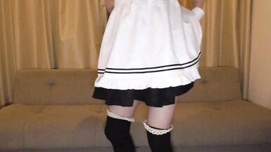 The transvestite did anal masturbation in maid clothes. - 2 image