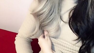 Cute femboy does masturbation with a tight knit - 14 image