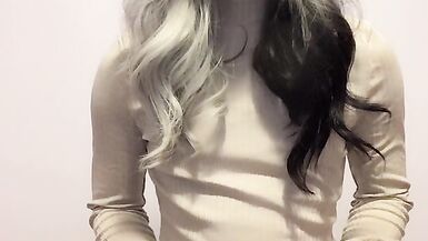 Cute femboy does masturbation with a tight knit - 2 image