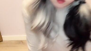 Cute femboy does masturbation with a tight knit - 3 image