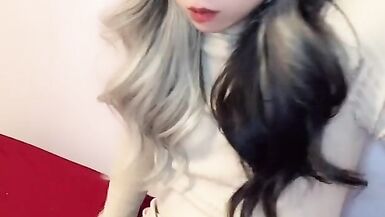 Cute femboy does masturbation with a tight knit - 6 image