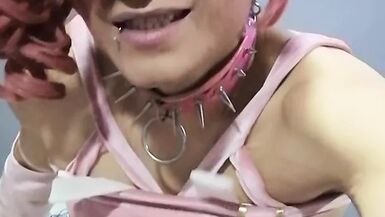 Sissy Hope pink cosplay exposing her hole and playing with vibrator horny, slut and humiliated - 1 image