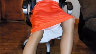 Long lined orange satin skirt with a white silky half slip. - 2 image