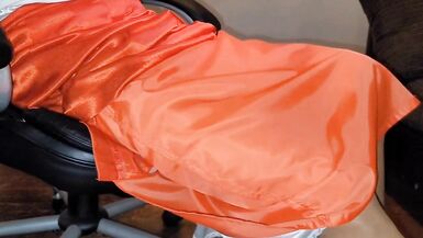 Long lined orange satin skirt with a white silky half slip. - 8 image