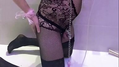 4 liter painful Enema submission in chastity sissy - 15 image