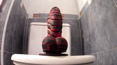 Ruined orgasm with alien dildo. See through thong panty