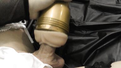 sissy crossdresser enjoys hard cock caress wet pussy and cum in panties ts - 11 image