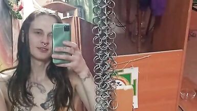 Beautiful shemale with a big dick jerking