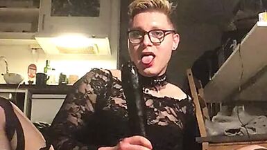 Sissy trapslut with huge dildo and dancing - 1 image