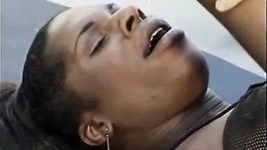 Tall ebony shemale loves to suck cock before getting fucked outdoors