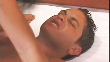 Impressive blonde and brunette shemales suck and fuck a hard cock stud and get jizzed - 15 image