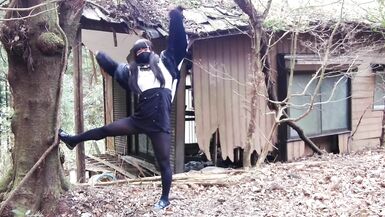 Masturbation perverted transgender tearing clothes in an abandoned house in the forest. - 2 image