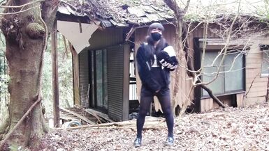 Masturbation perverted transgender tearing clothes in an abandoned house in the forest. - 5 image