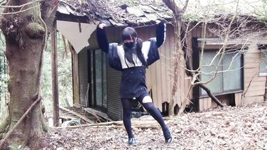 Masturbation perverted transgender tearing clothes in an abandoned house in the forest. - 6 image
