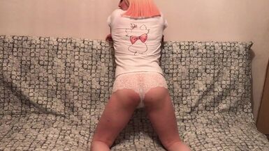 Crossdresser sissy posing, masturbated and cum - 1 image