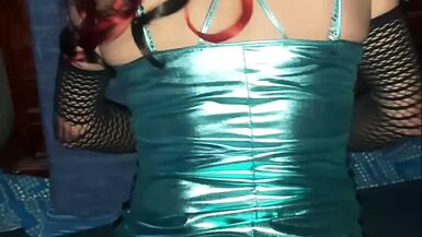 Green dress gym ball cum scene