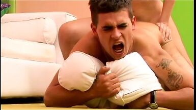 Brunette tranny and manly stud suck each other's tool before banging - 1 image