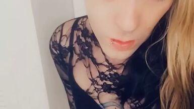 Little Black Dress Tranny Wants Big Dicks Inside Her - 1 image