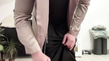 Black satin fetish long dress and silk jacket and high heels overknee boots and my cock hard and horny. Suck me gently - 6 image