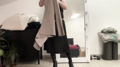 Black satin fetish long dress and silk jacket and high heels overknee boots and my cock hard and horny. Suck me gently - 8 image