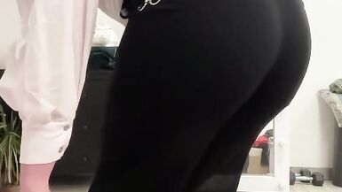 Crossdresser tranny palazzo wideleg fetish trousers, satin silk blazer, white office ruffled blouse and high heels boots - 8 image