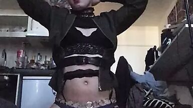 Sissy in lingerier  Dancing and riding dildo - 1 image