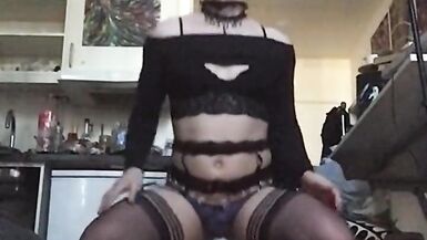 Sissy in lingerier  Dancing and riding dildo - 6 image