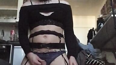 Sissy in lingerier  Dancing and riding dildo - 9 image