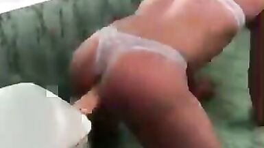 Sasha Gaucha Lock down anal  play time with big white cock wearing white lingerie - 2 image