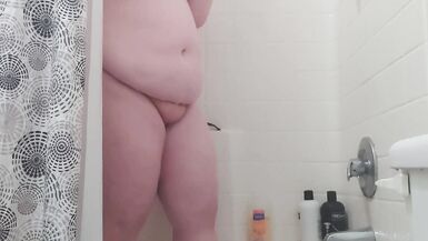Chubby Whore fucked himself in the shower - 3 image