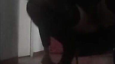 Cute crossdresser wearing lingerie has fun with anal balls in her ass - 2 image