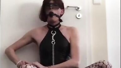 Very sexy tied sissy vibrates her  big clit - 5 image