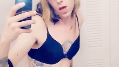 Cute girl in suspenders shows her underwear while masturbating - 2 image