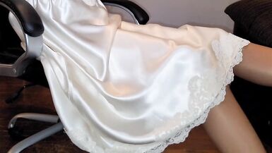 Satin wedding dress and pink satin slip - 2 image