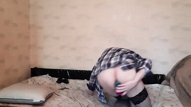 Sissy teen crossdresser Sasha Earth fucked on the bed at home anal sex toys - 6 image