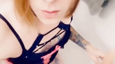 Pretty Girl in Black and Pink Lace Lingerie Likes to Suck Cock - 14 image