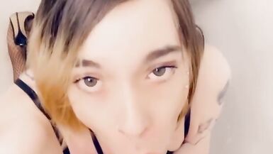 Pretty Girl in Black and Pink Lace Lingerie Likes to Suck Cock - 9 image