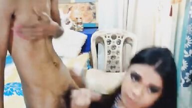 Tranny Slurps Loadful of Cum in Her Mouth - 15 image