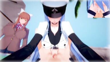 Futa Monika and Futa Esdeath passionate fuck | Male Taker POV - 6 image