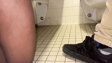 Cute 18yo ftm femboy lets me stroke and finger them under the stall. Someone walked in right after - 2 image