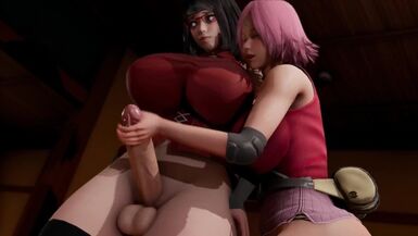 Futa Hinata in Sarada's clothes fucks Sakura in Ass - 1 image