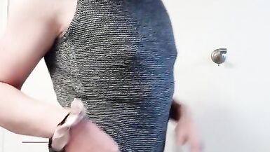 Blond trans girl plays with toy and cums on counter - 5 image