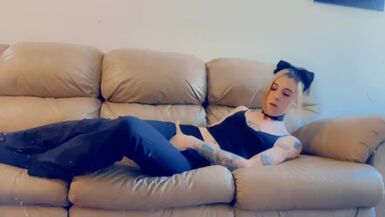 Sexy Cat Girl in Tight Leggings Likes to Play - 1 image