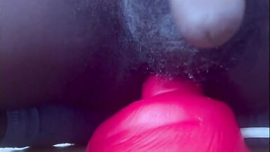 Cute femboy trap rides large knotted dildo and knots it! - 6 image