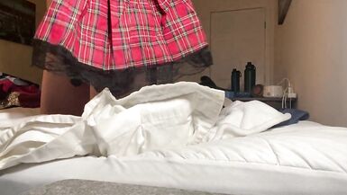 Crossdressing School Girl Putting on Chastity - 10 image