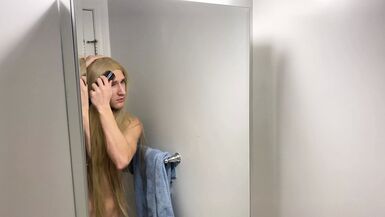 Crossdresser Fixing Messy Wig