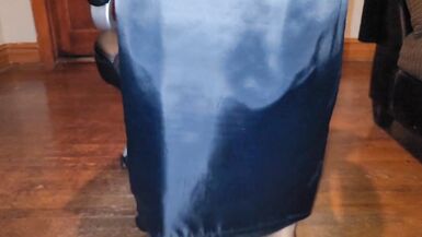 Blue lined flight attendant uniform skirt with glossy pantyhose - 13 image